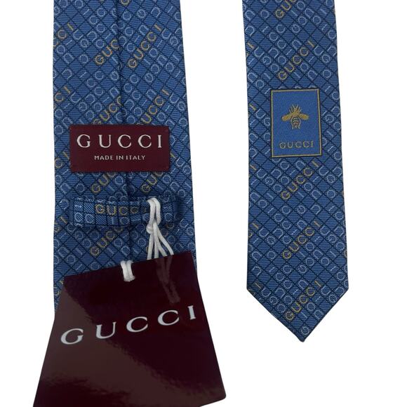 Gucci The Neon Jacquard Monogram 100% Silk Tie Blue Orange - Picture 8 of 8
